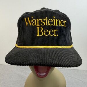 Vintage Warsteiner Beer Corduroy Snapback Hat Black Gold Rope Brim Made in USA